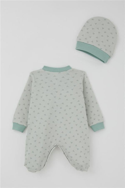 Baby Boy Footed Romper with Mini Triangle Pattern, Aqua Green (0-6 Months)
