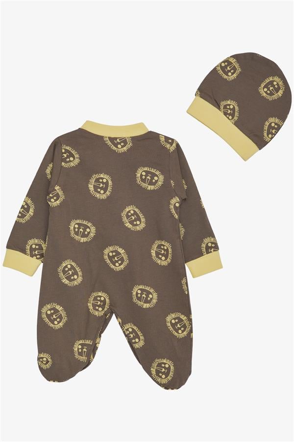 Baby Boy Footed Romper with Cute Lion Pattern, Mink (0-6 Months)