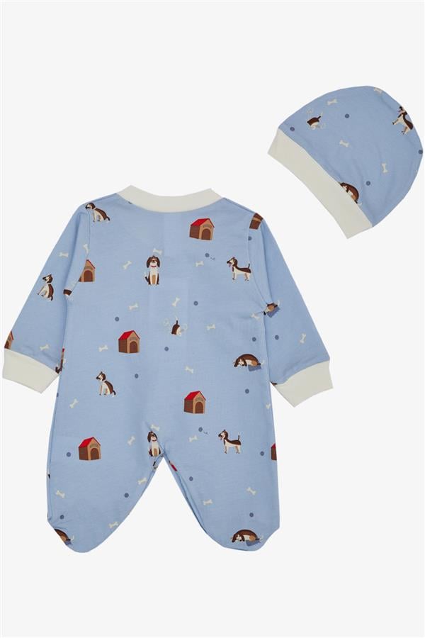Baby Boy Footed Romper with Cute Puppy Pattern, Light Blue (0-6 Months)