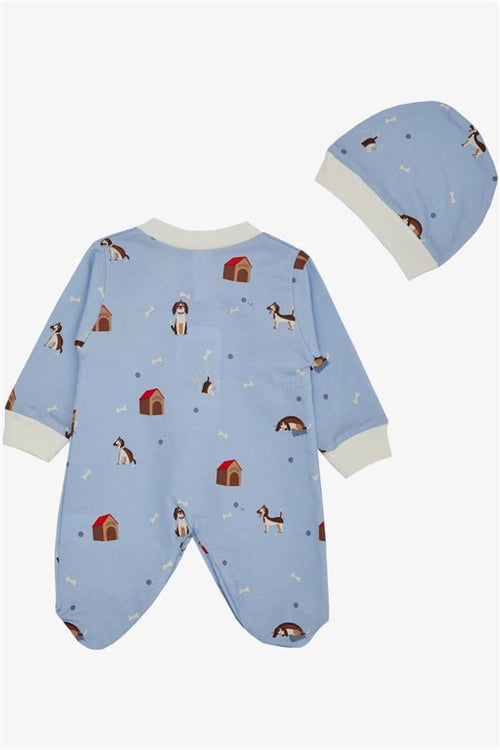 Baby Boy Footed Romper with Cute Puppy Pattern, Light Blue (0-6 Months)