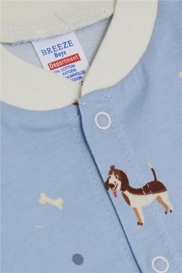 Baby Boy Footed Romper with Cute Puppy Pattern, Light Blue (0-6 Months)