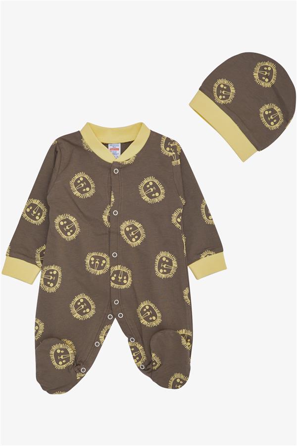 Baby Boy Footed Romper with Cute Lion Pattern, Mink (0-6 Months)