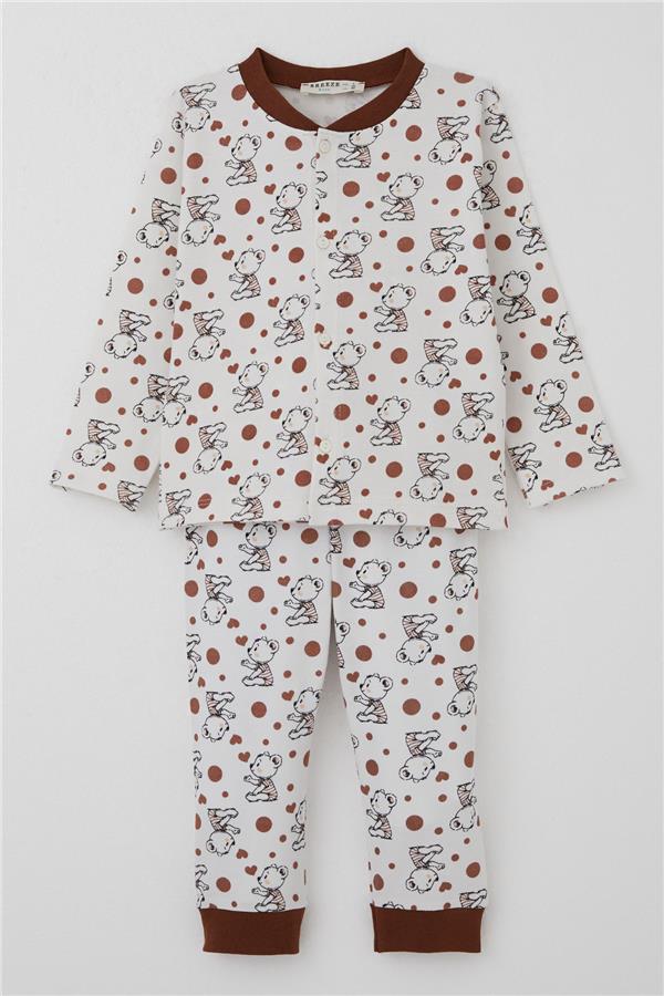 Baby Boy Pajama Set, Cute Teddy Bear Pattern, Off-White (4 Months-1 Year)