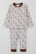 Baby Boy Pajama Set, Cute Teddy Bear Pattern, Off-White (4 Months-1 Year)