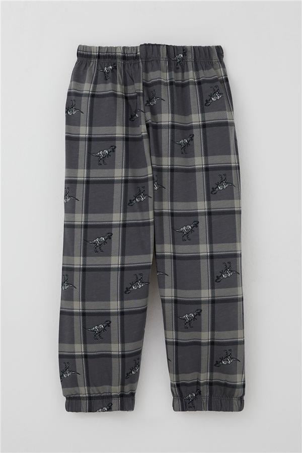 Baby Boy Pajama Set Dinosaur Kingdom Plaid Pattern Grey (9 Months-3 Years)