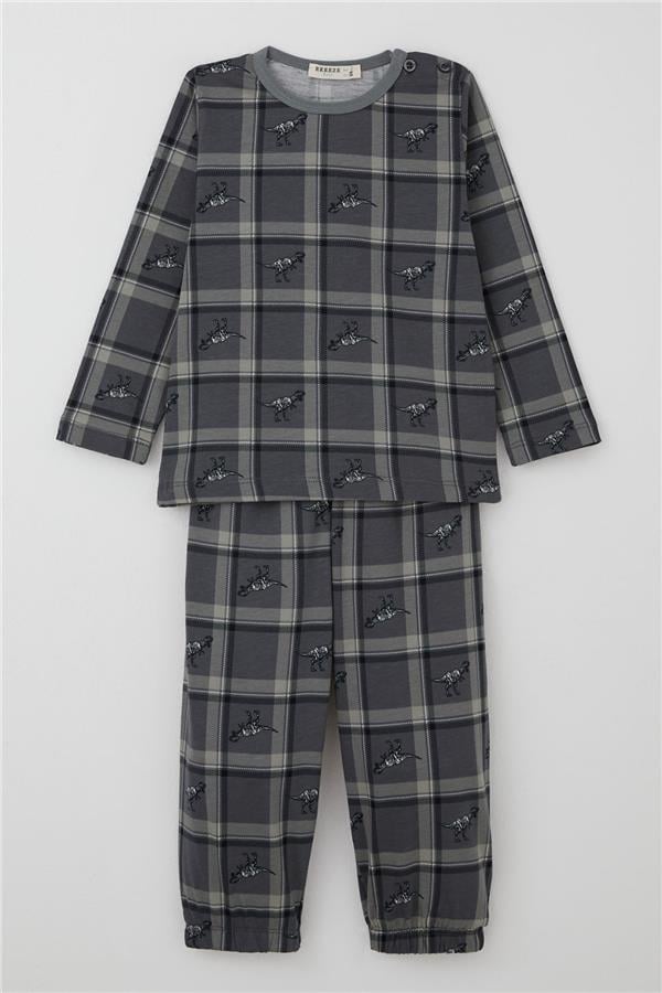 Baby Boy Pajama Set Dinosaur Kingdom Plaid Pattern Grey (9 Months-3 Years)