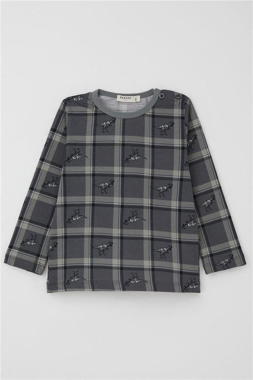 Baby Boy Pajama Set Dinosaur Kingdom Plaid Pattern Grey (9 Months-3 Years)