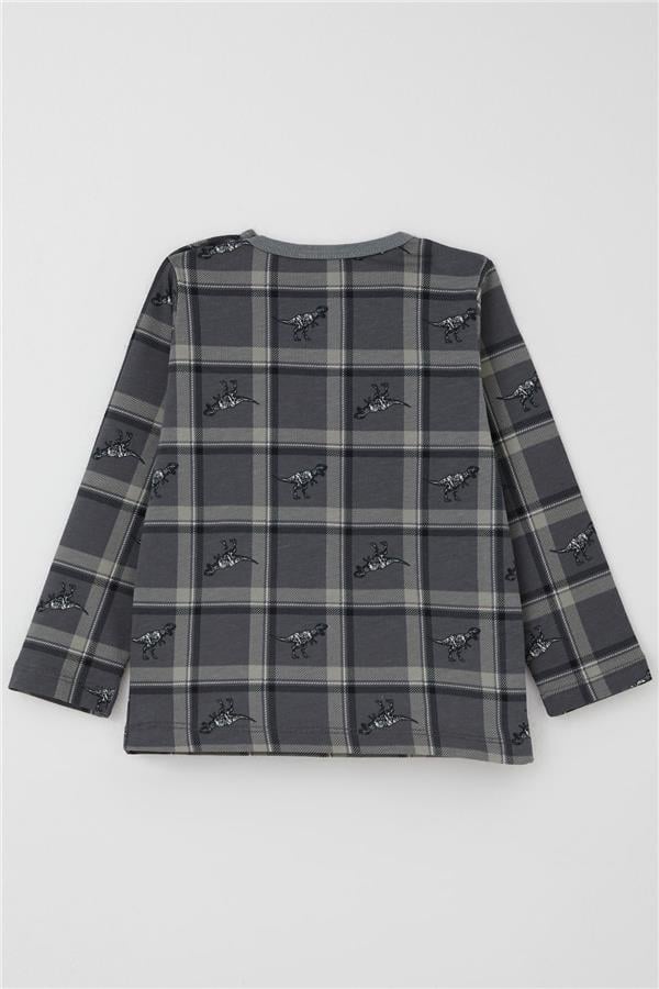 Baby Boy Pajama Set Dinosaur Kingdom Plaid Pattern Grey (9 Months-3 Years)