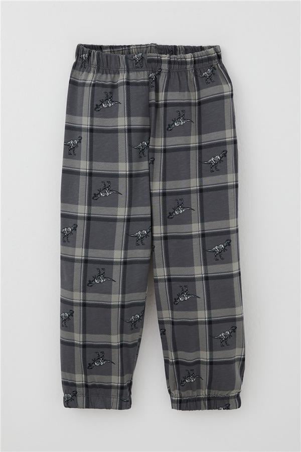 Baby Boy Pajama Set Dinosaur Kingdom Plaid Pattern Grey (9 Months-3 Years)
