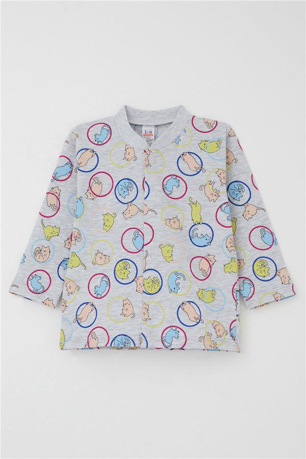 Baby Boy Pajama Set with Movable Kitten Pattern, Grey Melange (4-9 Months)