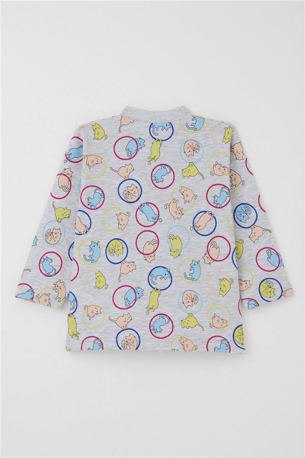 Baby Boy Pajama Set with Movable Kitten Pattern, Grey Melange (4-9 Months)