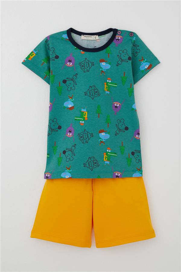 Baby Boy Pajama Set, Cheerful Animal Kingdom Friendship Theme, Green (9 Months-3 Years)