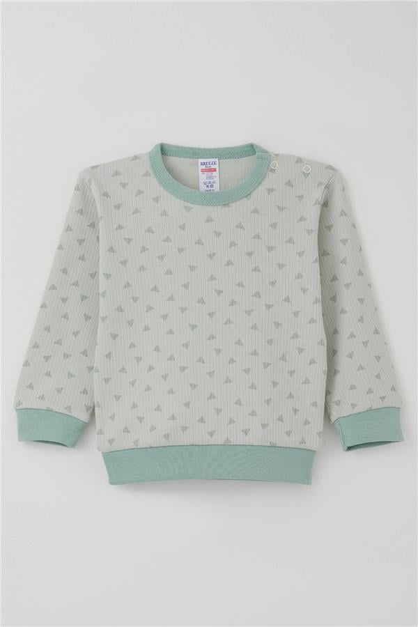 Baby Boy Pajama Set with Shoulder Buttons, Mini Triangle Pattern, Aqua Green (4 Months-1 Years)