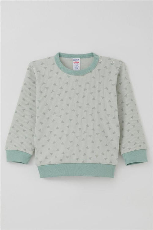 Baby Boy Pajama Set with Shoulder Buttons, Mini Triangle Pattern, Aqua Green (4 Months-1 Years)