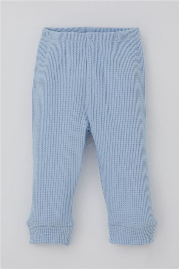 Baby Boy Pajama Set with Shoulder Buttons, Kangaroo Pocket, Smiling Face Emblem, Light Blue (4 Months-1 Years)