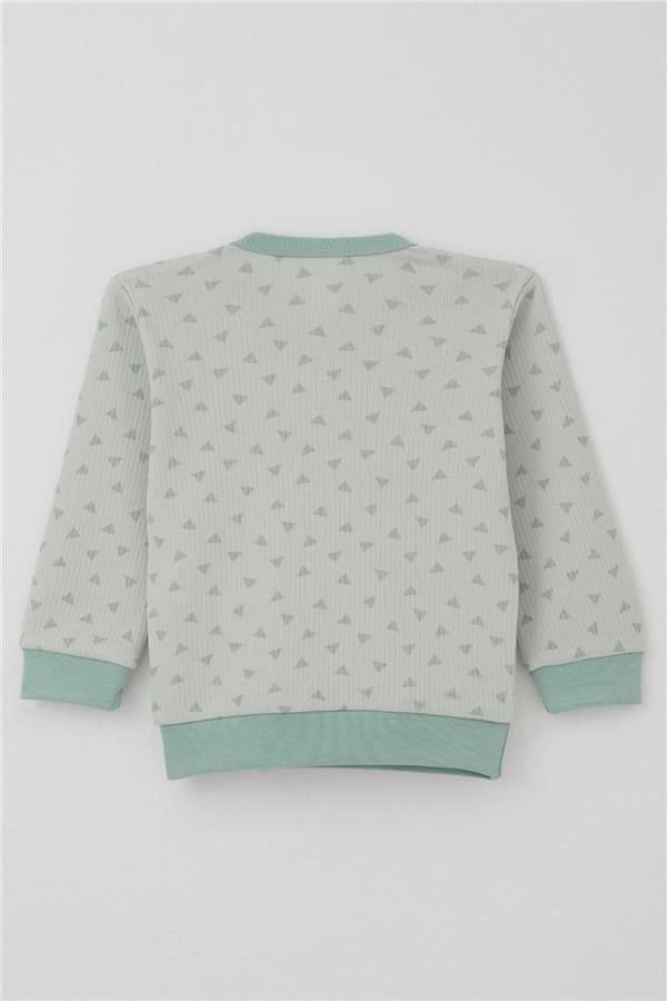 Baby Boy Pajama Set with Shoulder Buttons, Mini Triangle Pattern, Aqua Green (4 Months-1 Years)