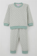 Baby Boy Pajama Set with Shoulder Buttons, Mini Triangle Pattern, Aqua Green (4 Months-1 Years)