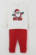 Baby Boy Pajama Set with Shoulder Buttons, Plush Bearded Hoho Santa Claus, Ecru (4 Months-1 Year)