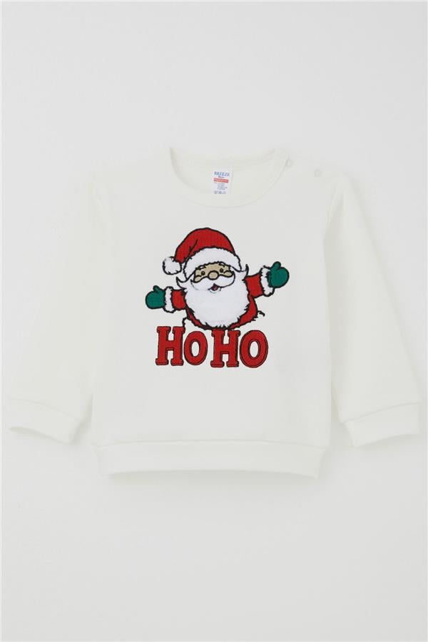 Baby Boy Pajama Set with Shoulder Buttons, Plush Bearded Hoho Santa Claus, Ecru (4 Months-1 Year)