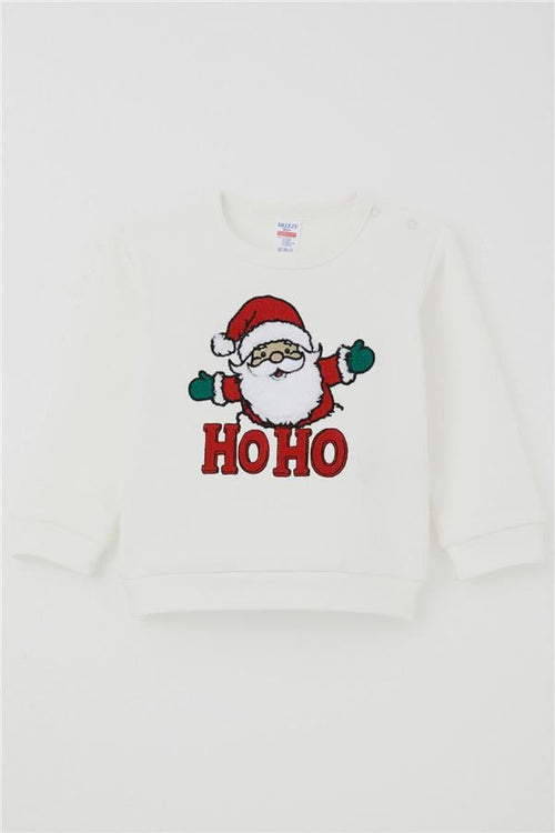Baby Boy Pajama Set with Shoulder Buttons, Plush Bearded Hoho Santa Claus, Ecru (4 Months-1 Year)