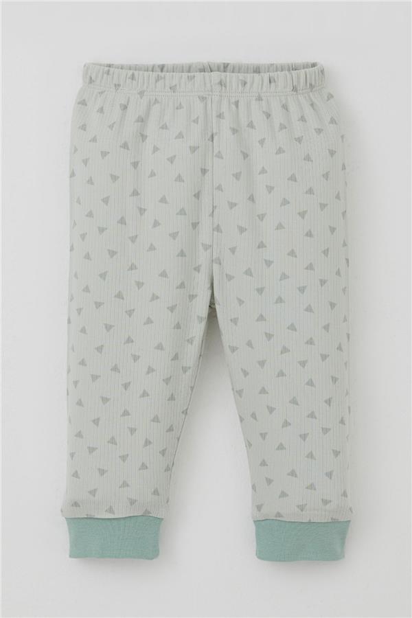 Baby Boy Pajama Set with Shoulder Buttons, Mini Triangle Pattern, Aqua Green (4 Months-1 Years)