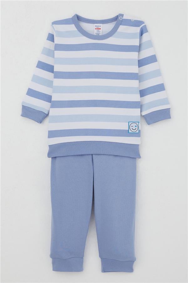 Baby Boy Pajama Set with Shoulder Buttons, Love Theme, Emoji Patch, Mixed Colors (4 Months-1 Year)