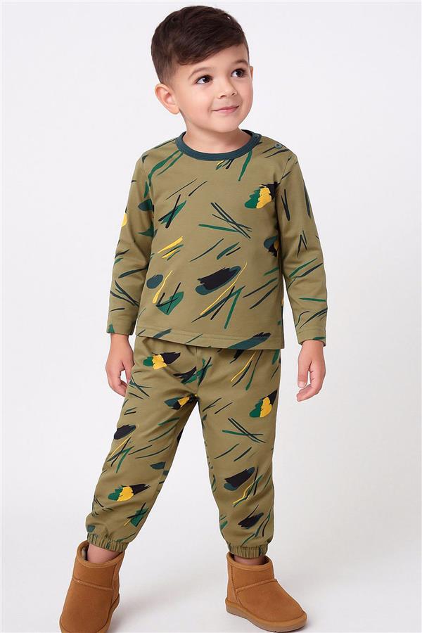 Baby Boy Pajama Set Colorful Brushstroke Khaki Green (9 Months-3 Years)