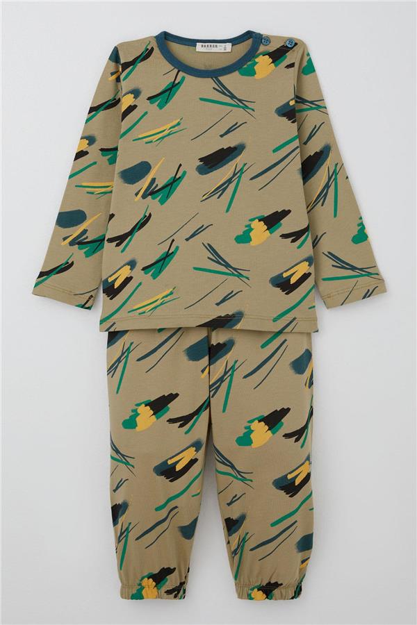 Baby Boy Pajama Set Colorful Brushstroke Khaki Green (9 Months-3 Years)