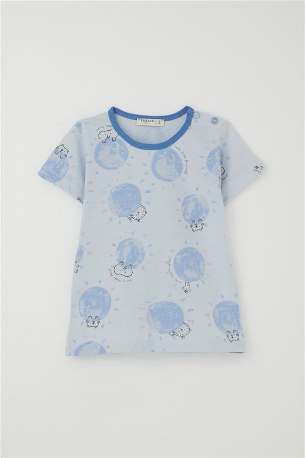 Baby Boy Pajama Set, Cute Animal Kingdom Friendship Theme, Light Blue (9 Months-3 Years)