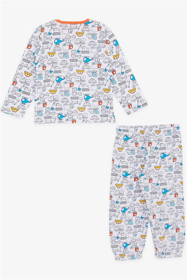 Baby Boy Pajama Set with Vehicle Design, White (9 Months-1 Years)