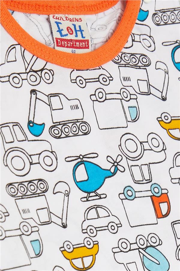 Baby Boy Pajama Set with Vehicle Design, White (9 Months-1 Years)