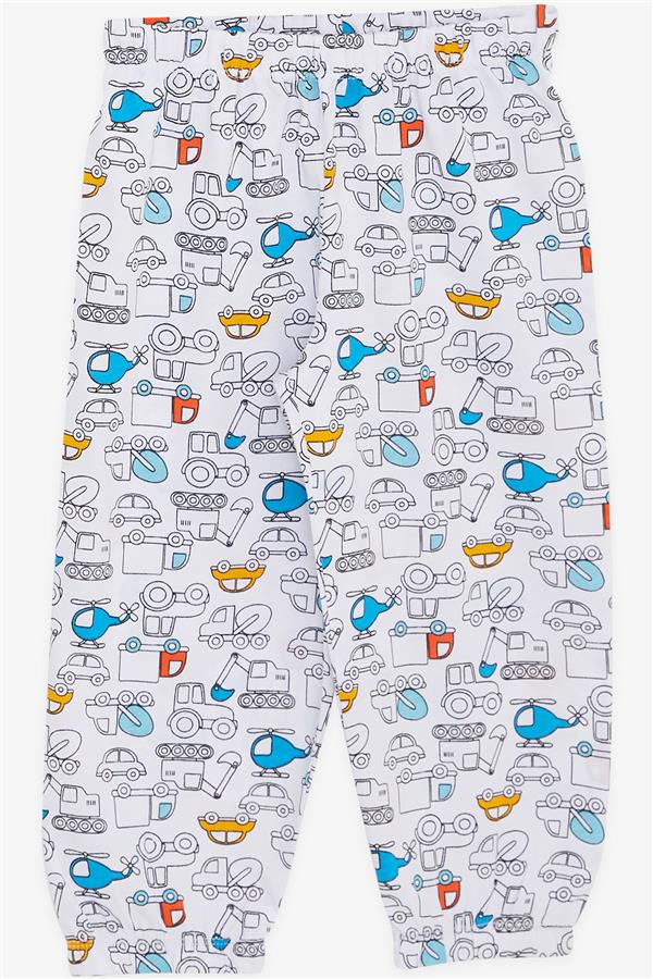 Baby Boy Pajama Set with Vehicle Design, White (9 Months-1 Years)