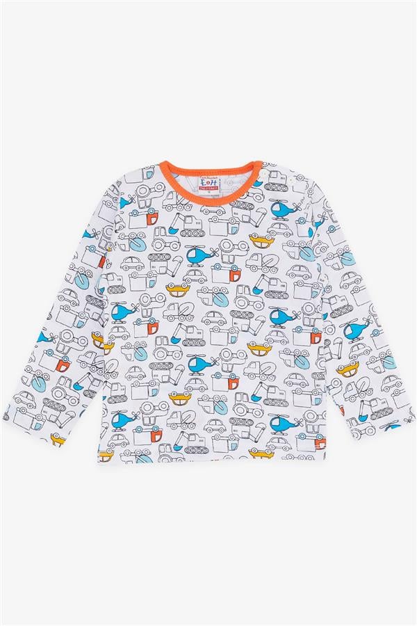 Baby Boy Pajama Set with Vehicle Design, White (9 Months-1 Years)