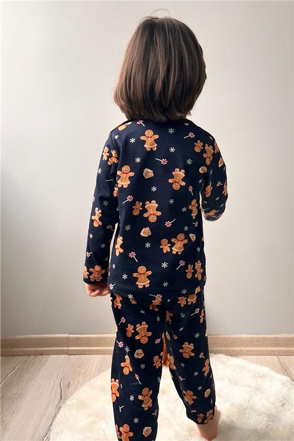 Baby Boy Pajama Set, Christmas Theme, Gingerbread Man Design, Navy Blue (9 Months-3 Years)