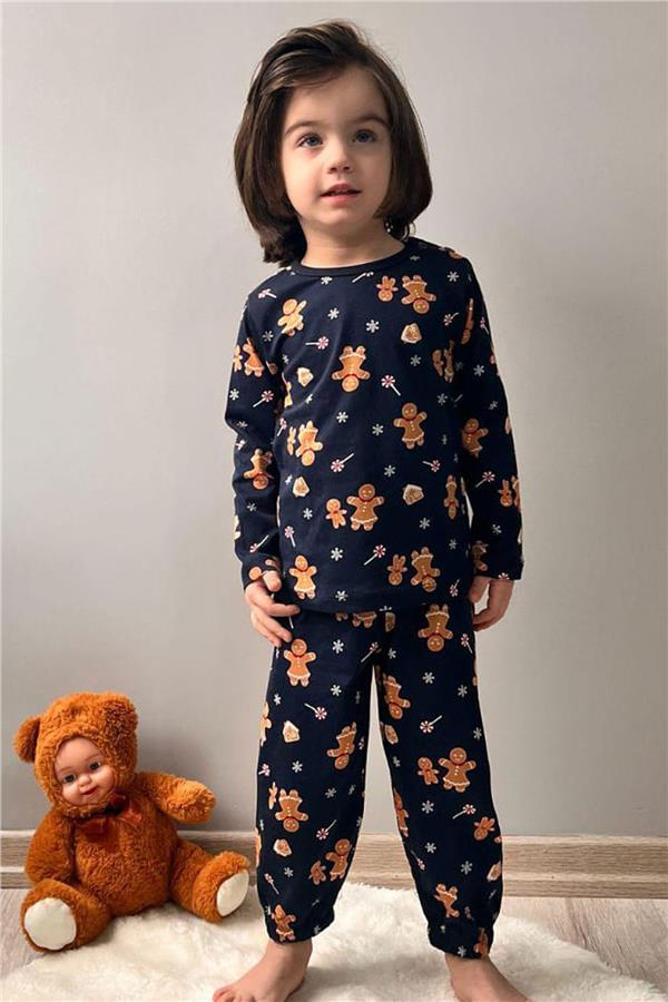 Baby Boy Pajama Set, Christmas Theme, Gingerbread Man Design, Navy Blue (9 Months-3 Years)