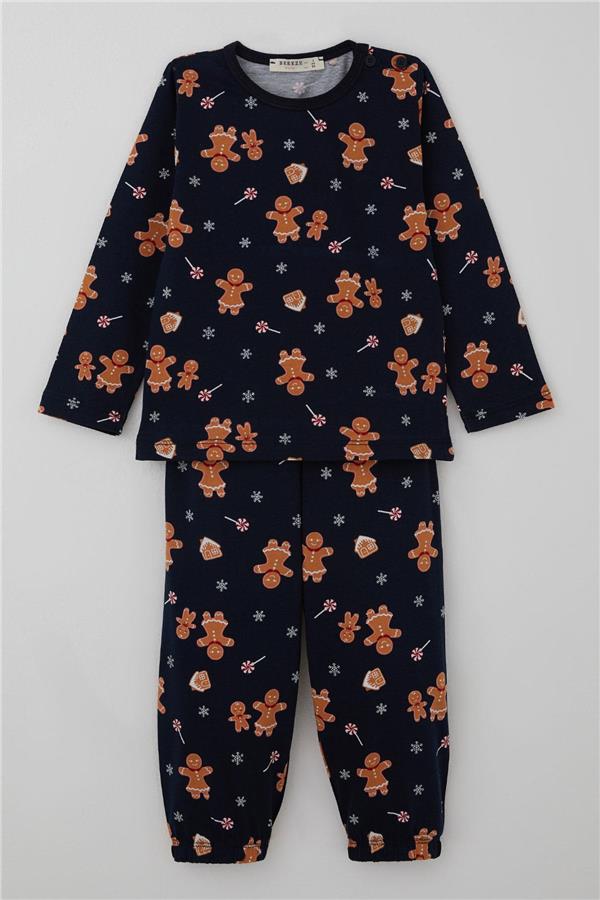 Baby Boy Pajama Set, Christmas Theme, Gingerbread Man Design, Navy Blue (9 Months-3 Years)