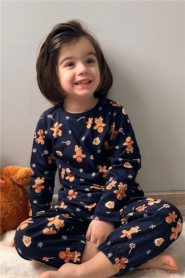 Baby Boy Pajama Set, Christmas Theme, Gingerbread Man Design, Navy Blue (9 Months-3 Years)