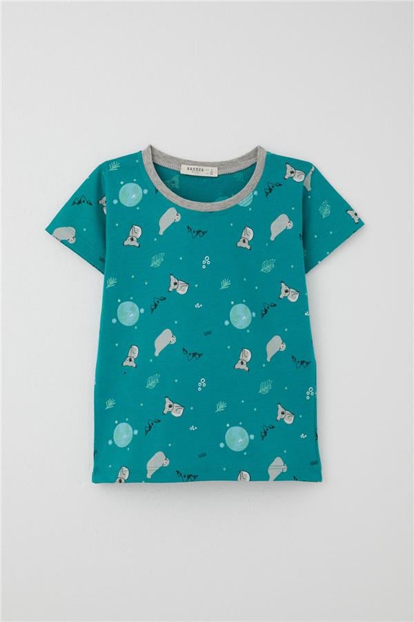 Baby Boy Shorts Pajama Set, Kuala Pattern, Petrol Green (9 Months-3 Years)