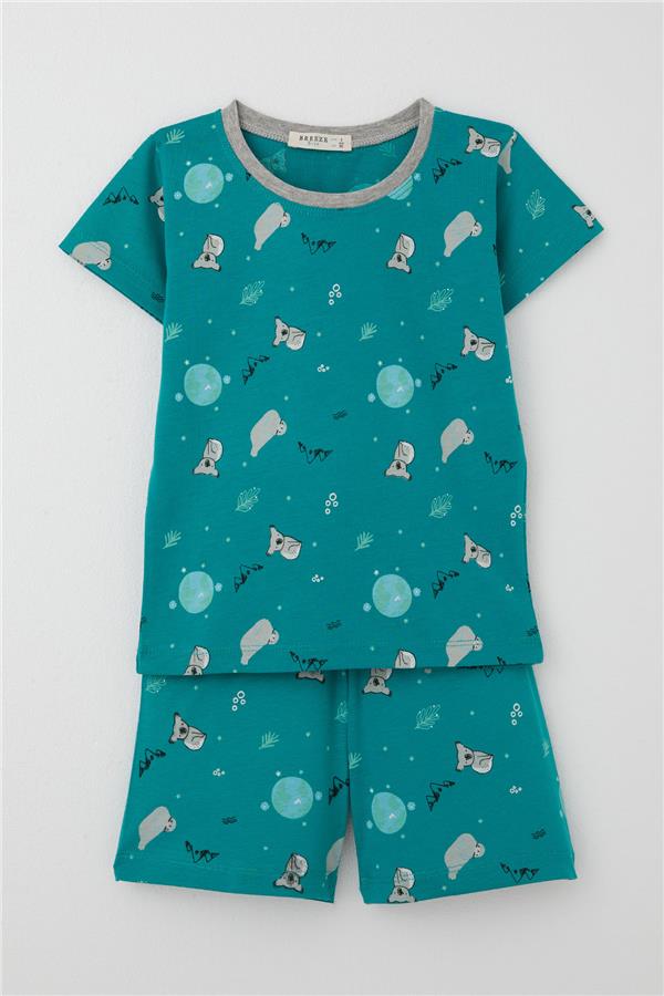 Baby Boy Shorts Pajama Set, Kuala Pattern, Petrol Green (9 Months-3 Years)