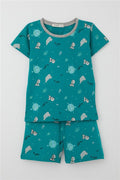 Baby Boy Shorts Pajama Set, Kuala Pattern, Petrol Green (9 Months-3 Years)