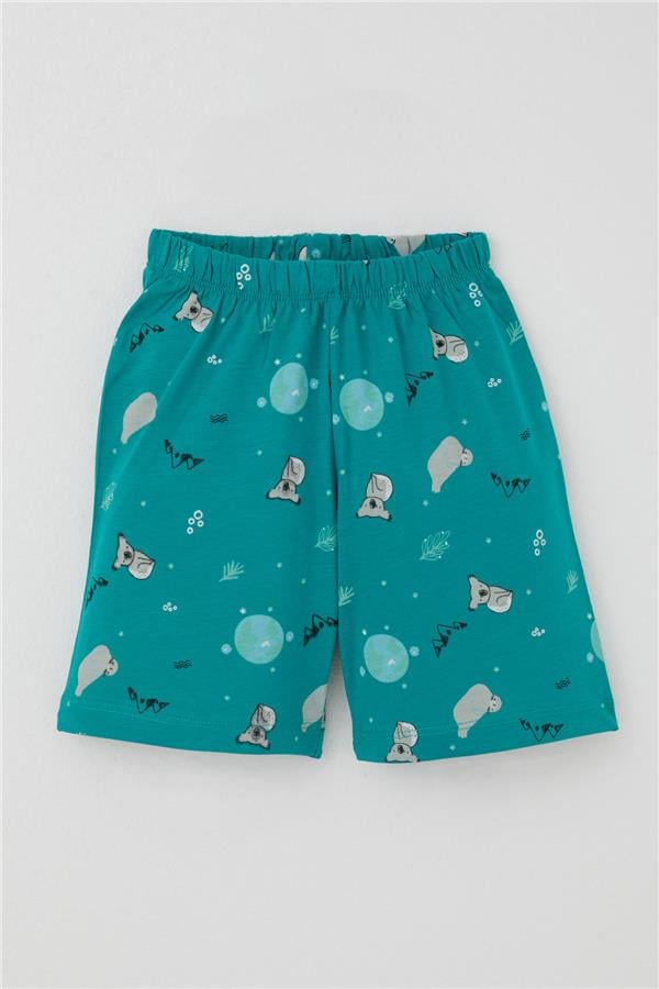Baby Boy Shorts Pajama Set, Kuala Pattern, Petrol Green (9 Months-3 Years)
