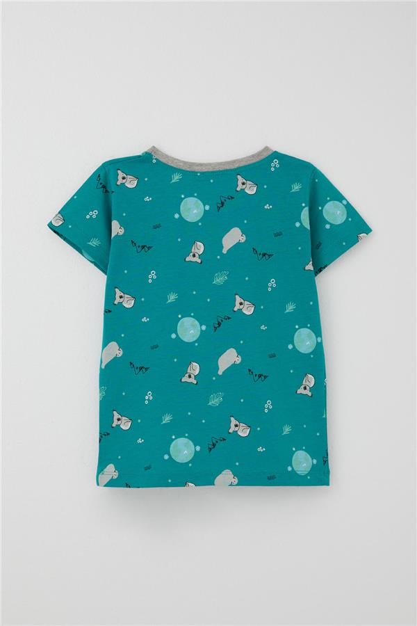 Baby Boy Shorts Pajama Set, Kuala Pattern, Petrol Green (9 Months-3 Years)