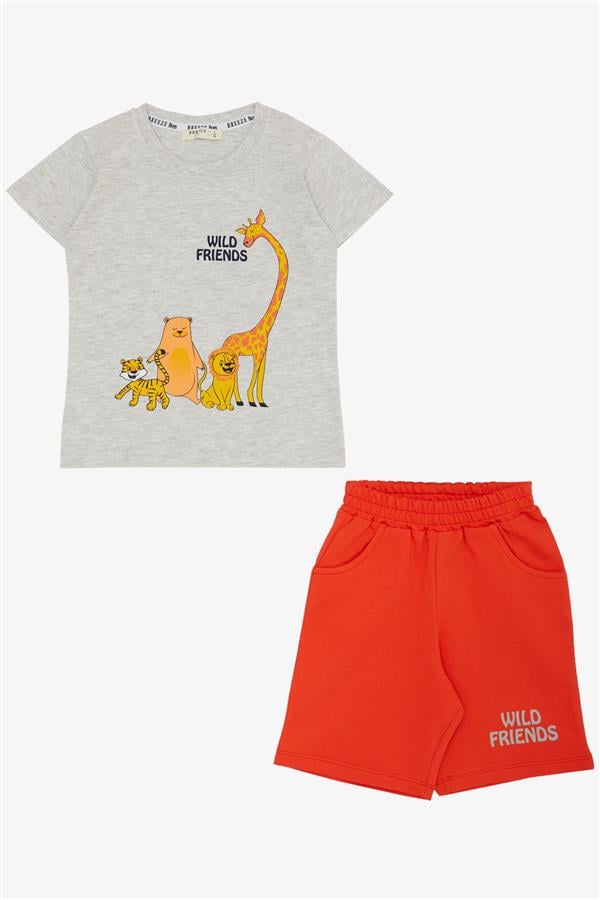 Baby Boy Shorts Set with Strong Friends Theme, Light Grey Melange (9 Months-3 Years)
