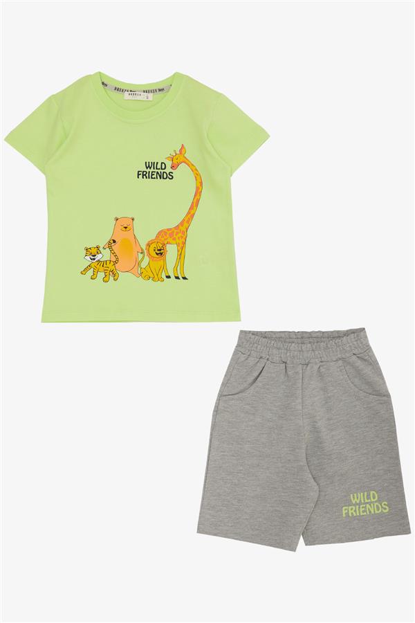 Baby Boy Shorts Set with Strong Friends Theme, Pistachio Green (9 Months-3 Years)