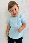 Baby Boy T-Shirt with Pockets and Button Details on Sleeves, Light Blue (9 Months-3 Years)