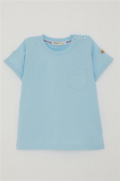 Baby Boy T-Shirt with Pockets and Button Details on Sleeves, Light Blue (9 Months-3 Years)