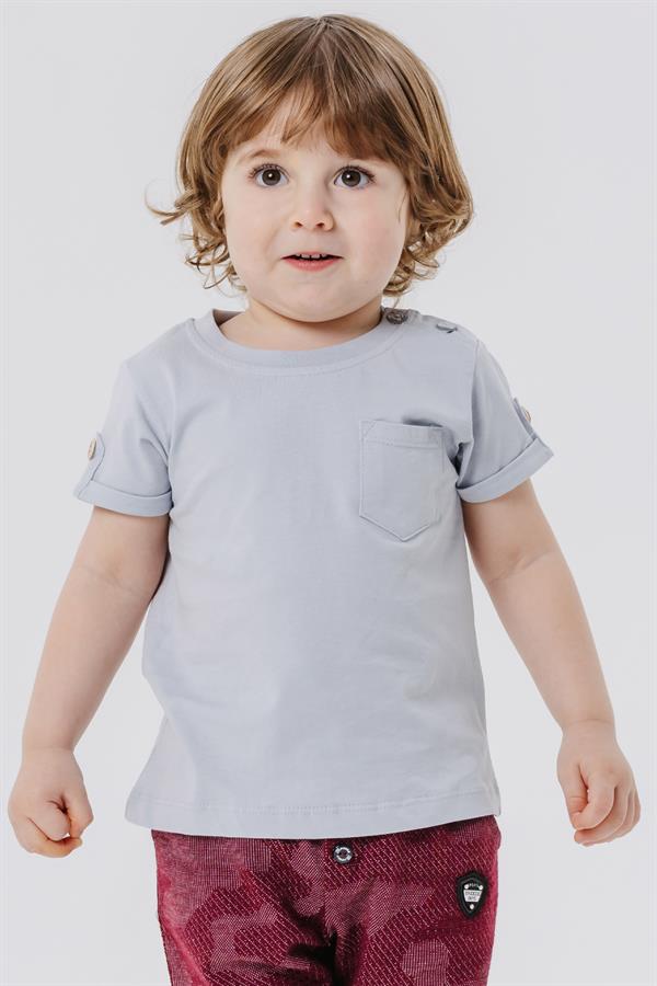 Baby Boy T-Shirt with Pockets and Buttoned Sleeves, Grey (9 Months-3 Years)
