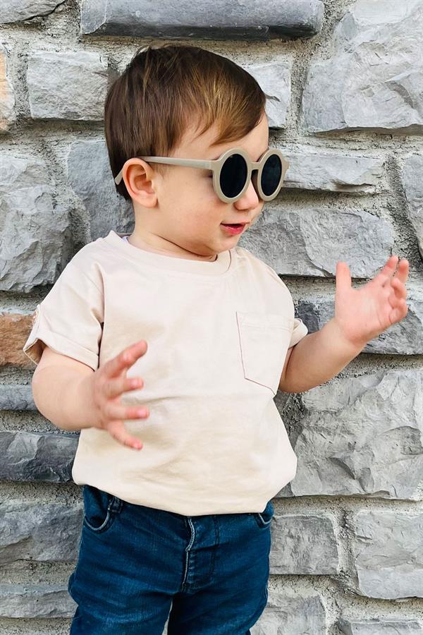 Baby Boy T-Shirt with Pockets and Buttoned Sleeves, Beige (9 Months-3 Years)