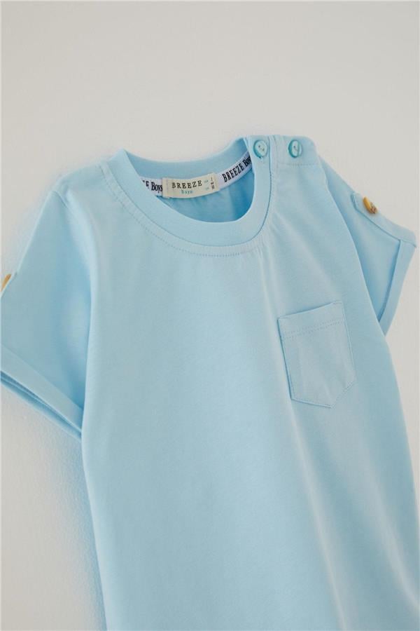 Baby Boy T-Shirt with Pockets and Button Details on Sleeves, Light Blue (9 Months-3 Years)