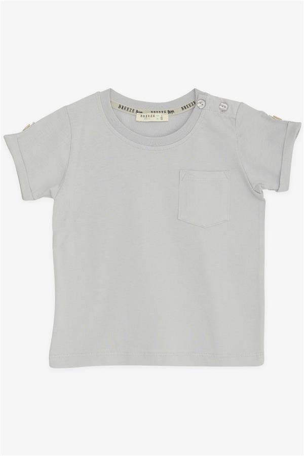 Baby Boy T-Shirt with Pockets and Buttoned Sleeves, Grey (9 Months-3 Years)